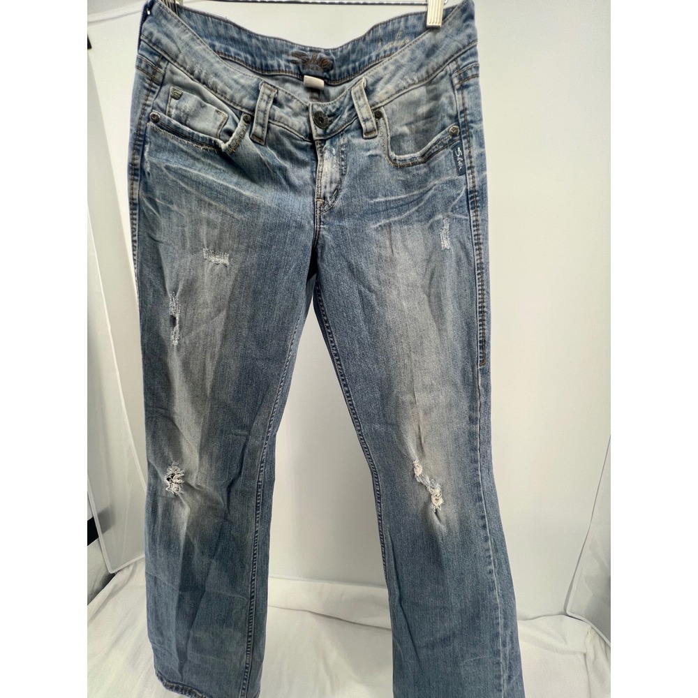 Silver Jeans Co Lola Bootcut Light Wash Distressed Denim Jeans Womens Size 28x33